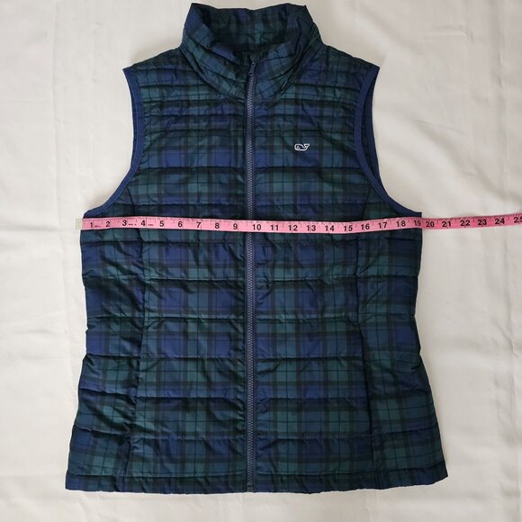 Vineyard Vines Women's Blue Green Tartan Plaid Puffer Vest Jacket Size Small - Picture 10 of 11